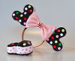 Holiday Peppermint Ice Cream Cookie Sandwich Ears, Chocolate (buttons) Holiday Cookie Sandwich Ears candy cane bow, Peppermint Ice Cream Cookie Ears
