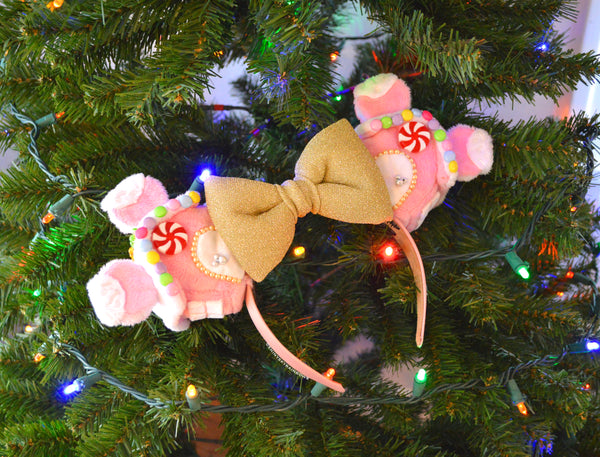 Holiday Pink Gingerbread Houses Ears