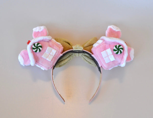 Coming soon, October 1st at 6pm PST/ Pre-order (ship in 2-4weeks) Holiday Pink Gingerbread Houses Ears
