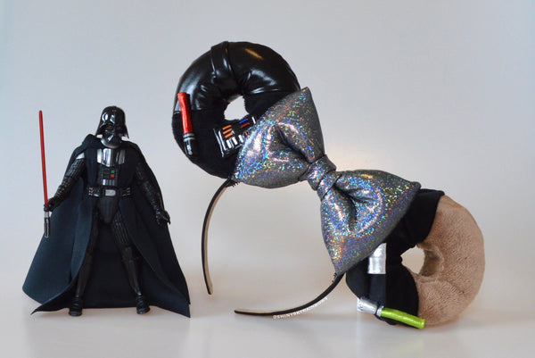 Galactic Father and Son Doughnut Ears with a sparkly black bow