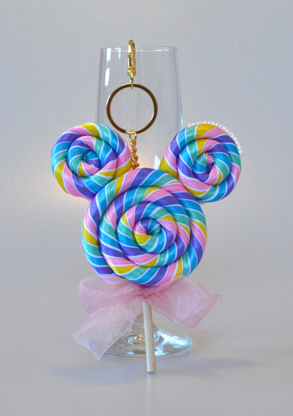 Coming soon, May 12th at 6pm PST/ Pre-order (ship in 2-4weeks) Mouse Shaped Pastel Rainbow Lollipop Keychain Accessory