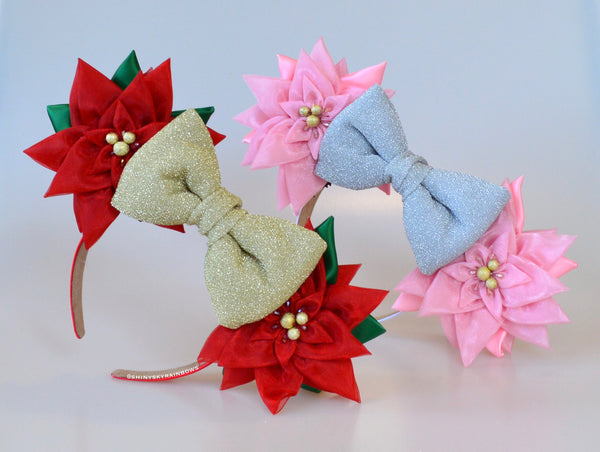 Holiday Red or Pink Holiday Poinsettia ears