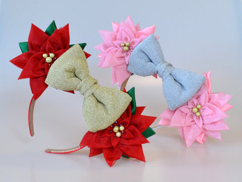 Coming soon, October 1st at 6pm PST, 9 pm EST/ Pre-order (ship in 2-4weeks) Red or Pink Holiday Poinsettia ears