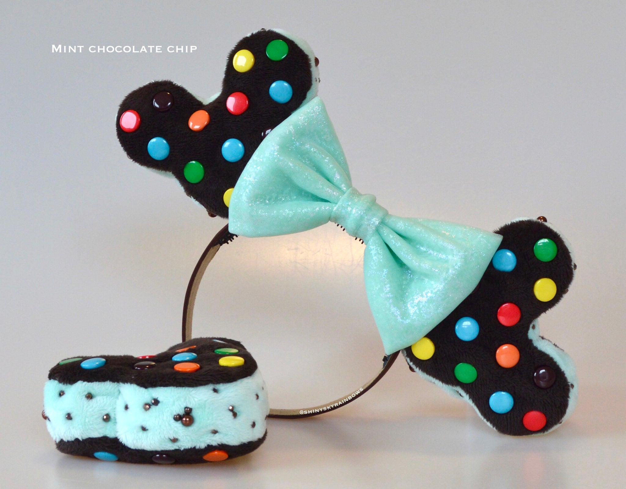 1 Mouse Shaped Chocolat Cookie Ice Cream Sandwich Ears, Mint Chocolate chip Ice Cream, Peppermint, Strawberry, Cookies & Cream, Holiday Cookie Sandwich Ears, Peppermint Ice Cream Cookie Ears