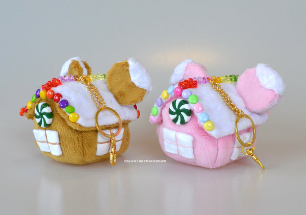 Golden Brown or Pink Holiday Gingerbread House Plush Accessory