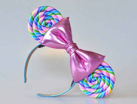 Light pink bow, Pastel Rainbow Lollipop Ears