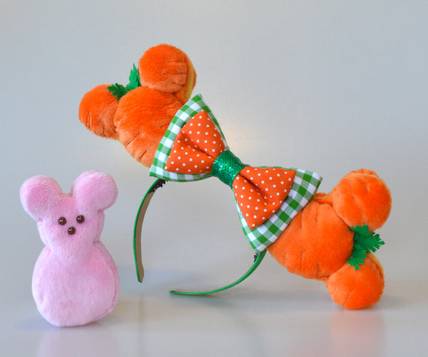 Spring Special! A set of 1 Pair Carrot Macaron Ears and 1 Easter Marshmallow Plush Keychain Accessory (pick one color)