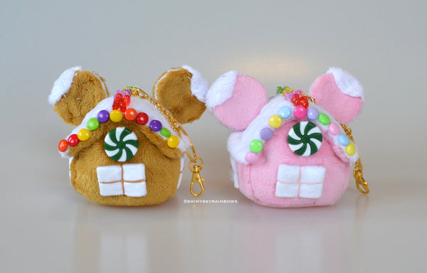 Golden Brown or Pink Holiday Gingerbread House Plush Accessory