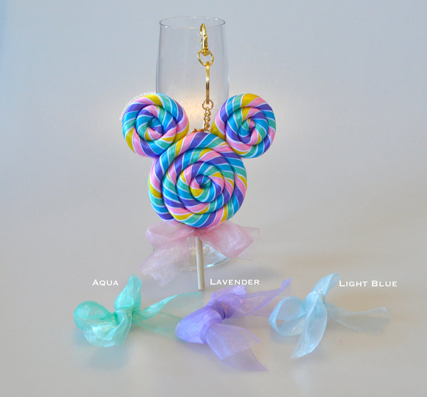 Coming soon, May 12th at 6pm PST/ Pre-order (ship in 2-4weeks) Mouse Shaped Pastel Rainbow Lollipop Keychain Accessory