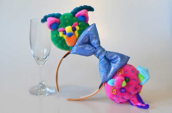 Coming soon, August 3rd at 6pm PST/ (Pre-order ship in 1-3 weeks) Mix and Match Day of the dead inspired Macaron Ears with Blue bow
