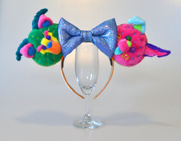 Coming soon, August 3rd at 6pm PST/ (Pre-order ship in 1-3 weeks) Mix and Match Day of the dead inspired Macaron Ears with Blue bow