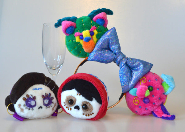 Coming soon, August 3rd at 6pm PST/ (Pre-order ship in 1-3 weeks) Mix and Match Day of the dead inspired Macaron Ears with Blue bow