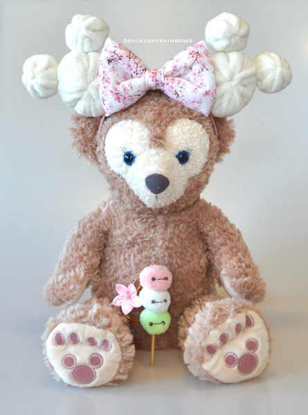 Pink Blossom Bow Dim Sum Headband, Mouse Shaped Bao Ears with a Pink flower bow