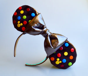 Double Chocolate (buttons) Cookie Sandwich Ears with a Bronze bow, Ice Cream Cookie Ears