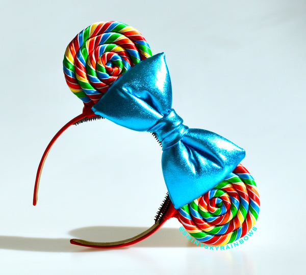 Blue Bow Classic Rainbow Lollipop Ears