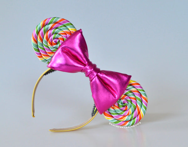 Hot Pink Bow Lollipop Ears (upgraded with beads on the back)
