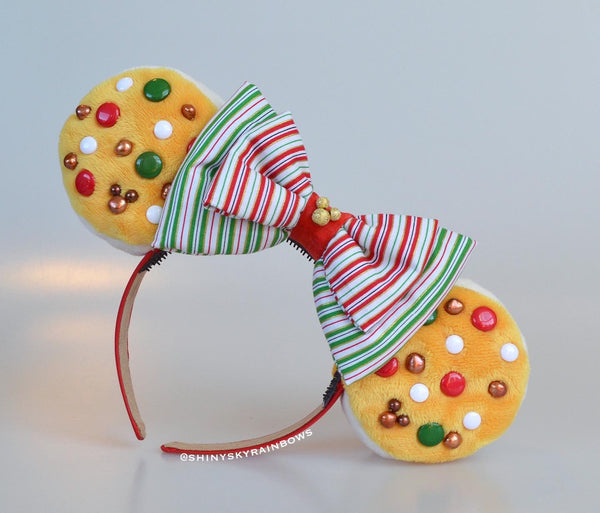 Chocolate (buttons) Holiday Cookie Sandwich Ears candy cane bow, Ice Cream Cookie Ears