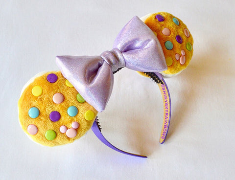 Sparkly Light purple bow, Chocolate (buttons) Cookie Sandwich Ears, Ice Cream Cookie Ears