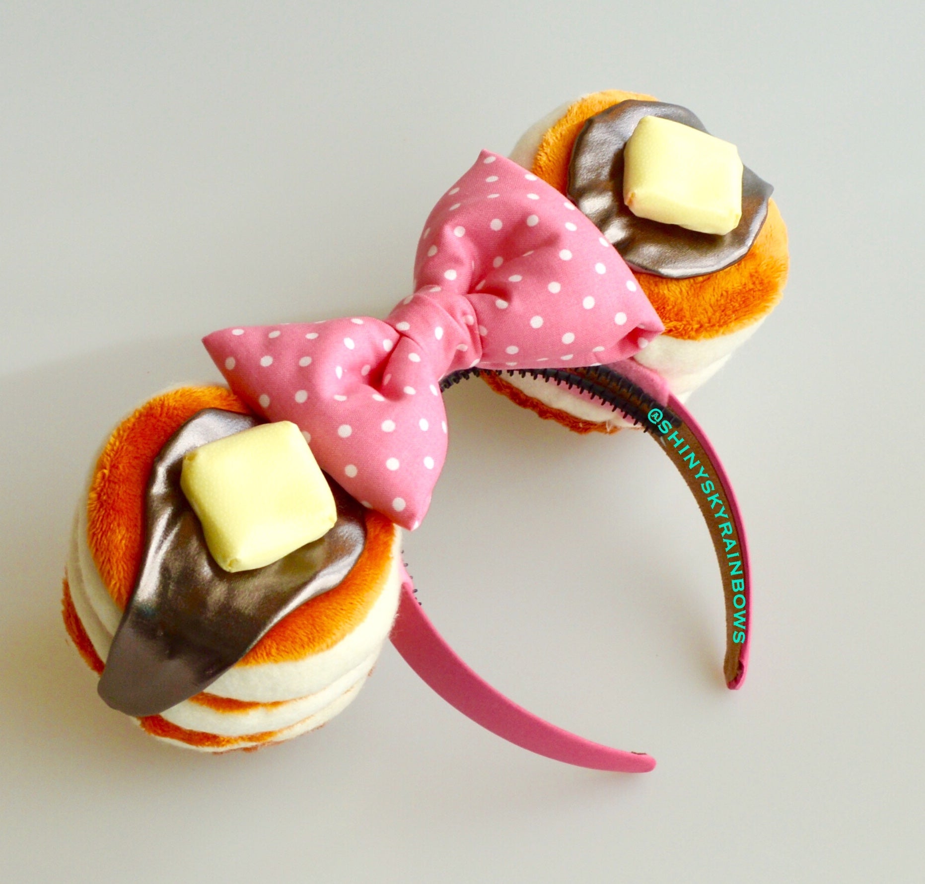 Pancake Ears /Polka dot pink bow