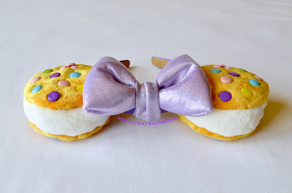 Sparkly Light purple bow, Chocolate (buttons) Cookie Sandwich Ears, Ice Cream Cookie Ears