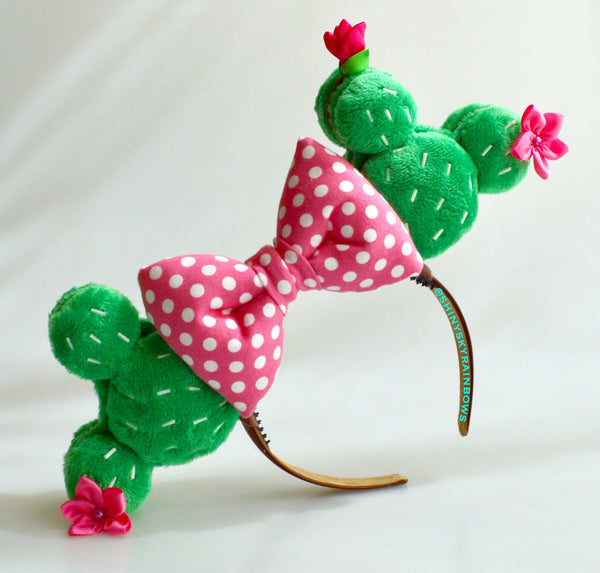 Cactus Macaron Ears / Polka dot pink bow