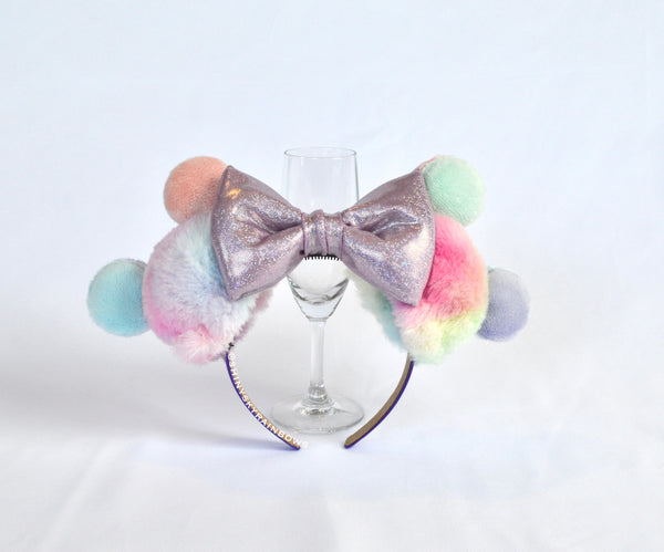 Light purple bow, A pair of Rainbow Sherbet Ears with macaron toppings, Rainbow Ice Cream Ears