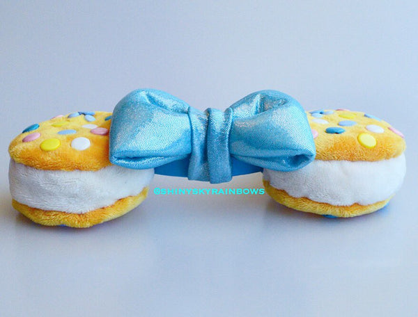 Blue Bow, Colorful Chocolate (buttons) Cookie Sandwich Ears with a light blue bow, Ice Cream Cookie Ears