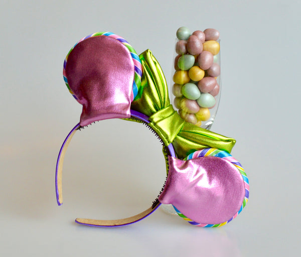 Pastel Rainbow Lollipop Ears (Light Green Bow)
