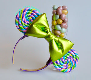 Pastel Rainbow Lollipop Ears (Light Green Bow)