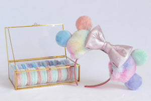 Light Pink bow, A pair of Rainbow Sherbet Ears with macaron toppings, Rainbow Ice Cream Ears